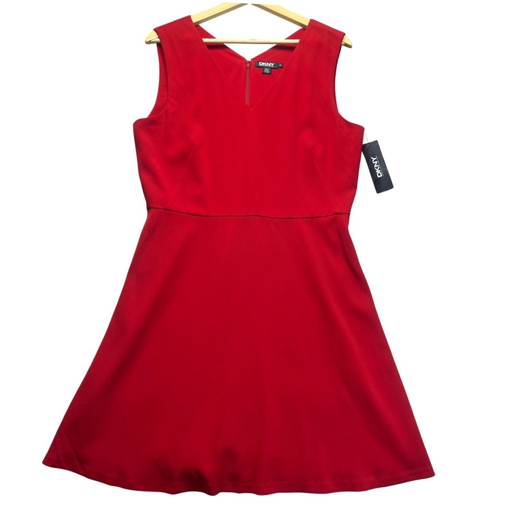 DKNY Womens Scarlet Red V-Neck Fit and Flare Sleeveless Dress Size 14 NWT